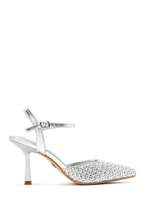 Kadın Gri Bilekten Tokalı Örgülü İnce Topuklu Ayakkabı 25SFE493214 - Görsel 2