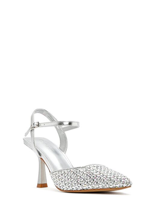 Kadın Gri Bilekten Tokalı Örgülü İnce Topuklu Ayakkabı 25SFE493214 - Görsel 8