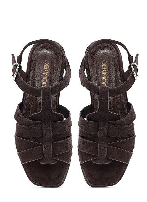 Kadın Kahverengi Bilekten Bantlı Süet Deri Sandalet 25SFD160810 - Görsel 8