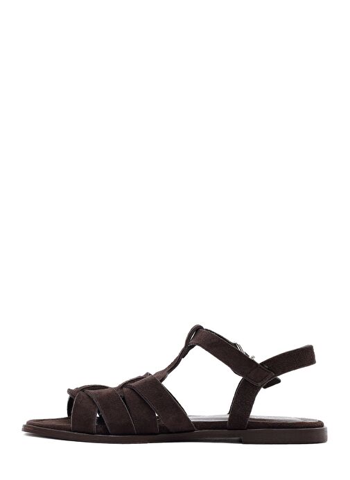Kadın Kahverengi Bilekten Bantlı Süet Deri Sandalet 25SFD160810 - Görsel 3