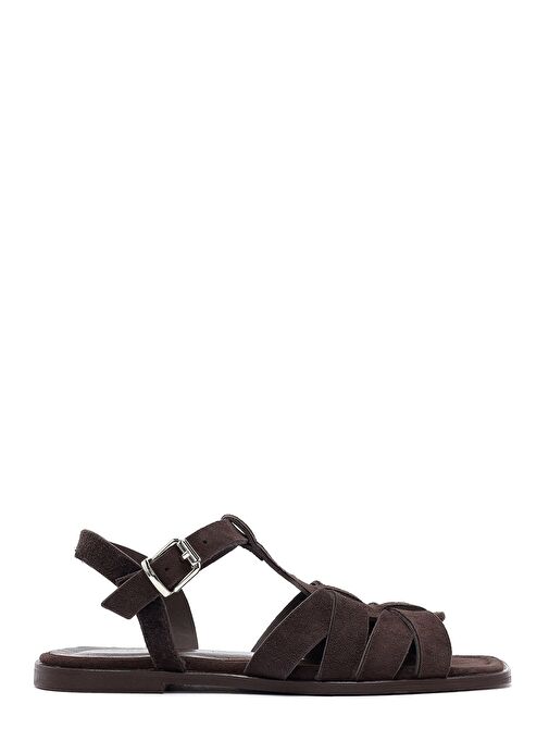 Kadın Kahverengi Bilekten Bantlı Süet Deri Sandalet 25SFD160810 - Görsel 2