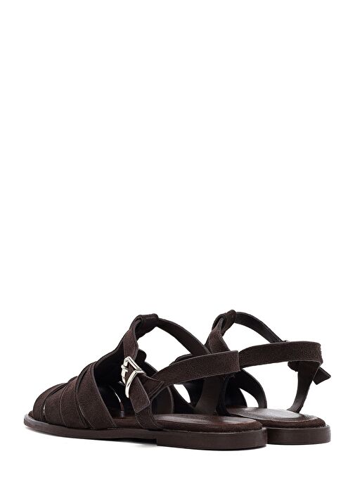 Kadın Kahverengi Bilekten Bantlı Süet Deri Sandalet 25SFD160810 - Görsel 6