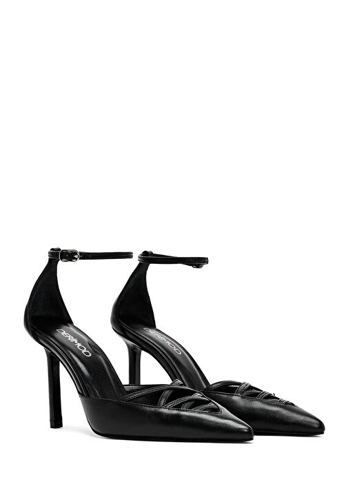 Kadın Siyah Bilekten Tokalı İnce Topuklu Deri Ayakkabı 25SFD162018 - Görsel 4