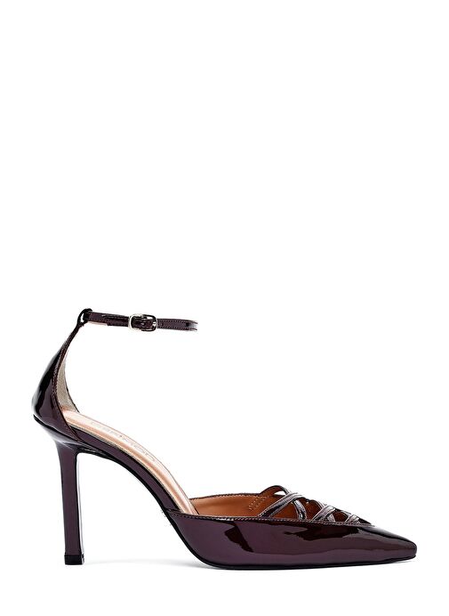 Kadın Bordo Bilekten Tokalı İnce Topuklu Rugan Deri Ayakkabı 25SFD162016 - Görsel 2