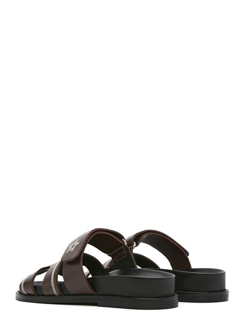 Kadın Kahverengi Bantlı Desenli Deri Terlik 25SFD230018 - Görsel 6