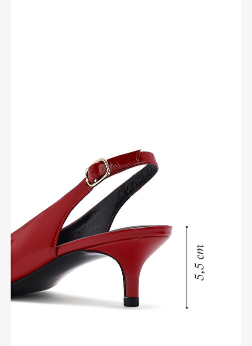 Kadın Kırmızı Arkası Açık Kısa Topuklu Rugan Deri Ayakkabı 25SFD230516 - Görsel 4