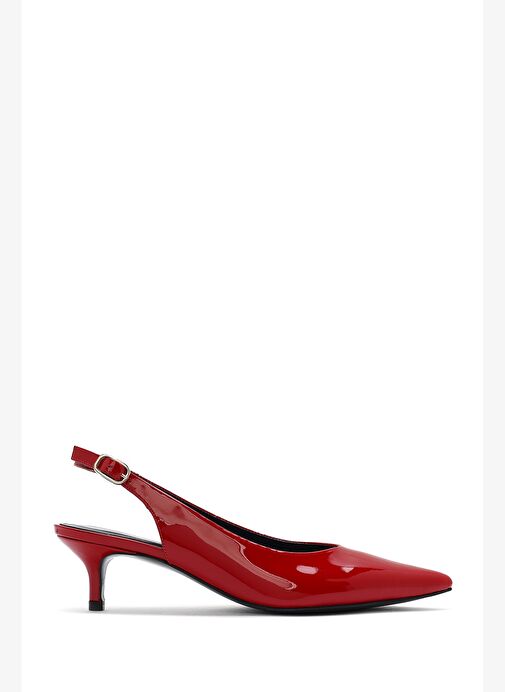 Kadın Kırmızı Arkası Açık Kısa Topuklu Rugan Deri Ayakkabı 25SFD230516 - Görsel 3
