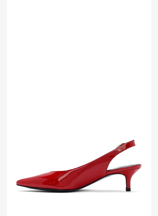 Kadın Kırmızı Arkası Açık Kısa Topuklu Rugan Deri Ayakkabı 25SFD230516 - Görsel 2
