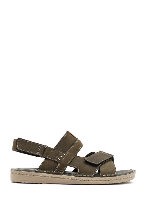 Erkek Haki Deri Sandalet 25SFD625018 - Görsel 2