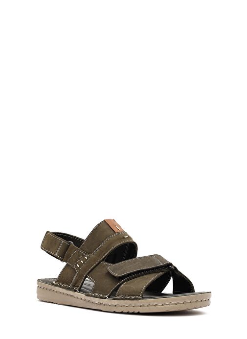 Erkek Haki Deri Sandalet 25SFD625018 - Görsel 7