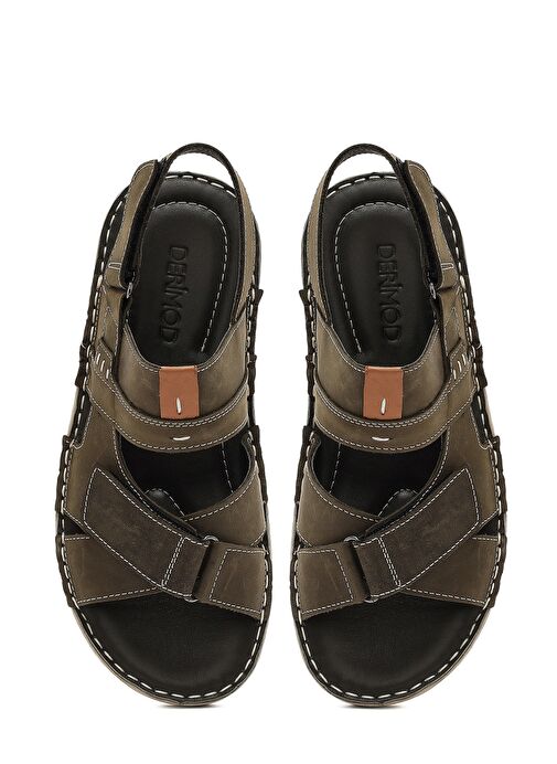Erkek Haki Deri Sandalet 25SFD625018 - Görsel 8