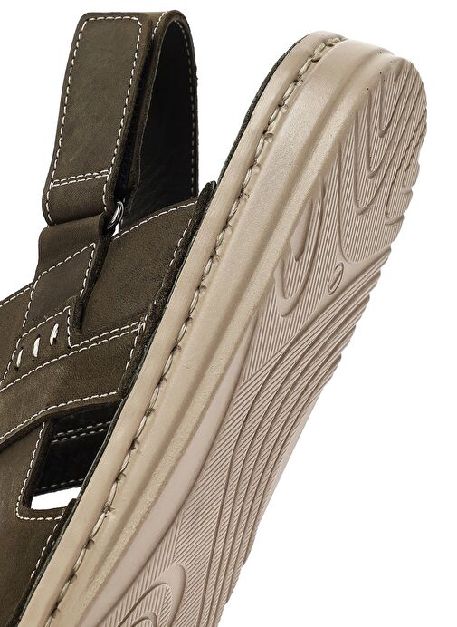 Erkek Haki Deri Sandalet 25SFD625018 - Görsel 9