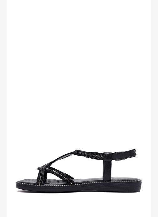 Kadın Siyah Taşlı Sandalet 25SFE464614 - Görsel 3