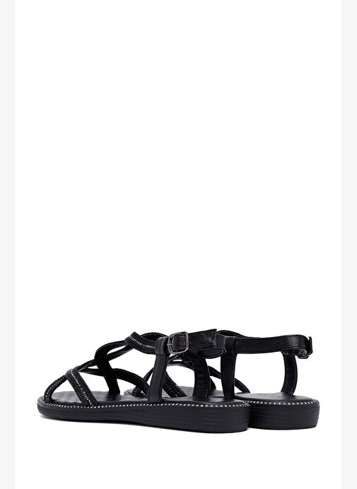 Kadın Siyah Taşlı Sandalet 25SFE464614 - Görsel 6