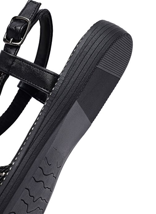 Kadın Siyah Taşlı Sandalet 25SFE464614 - Görsel 9