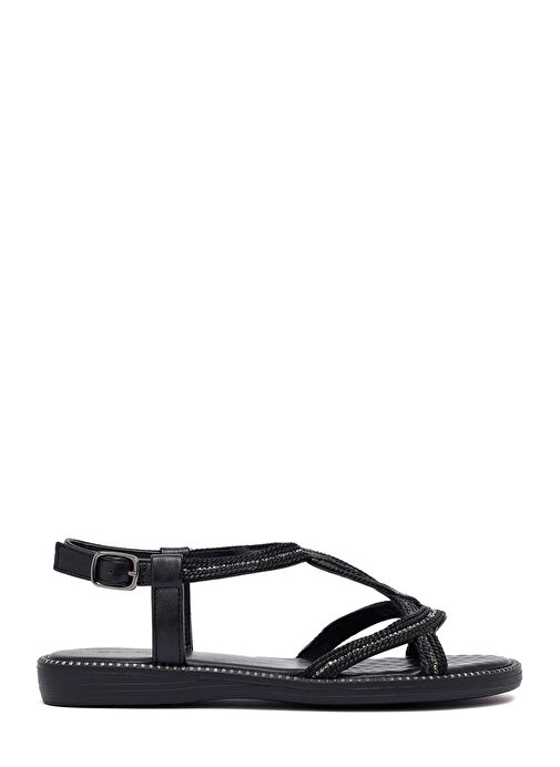 Kadın Siyah Taşlı Sandalet 25SFE464614 - Görsel 2