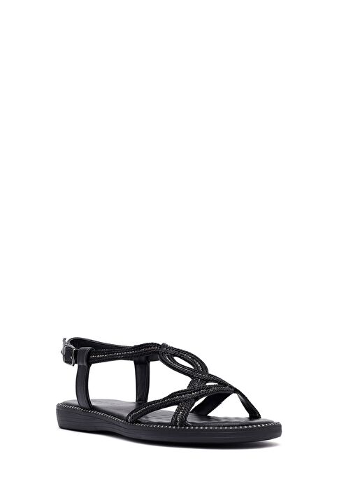 Kadın Siyah Taşlı Sandalet 25SFE464614 - Görsel 7