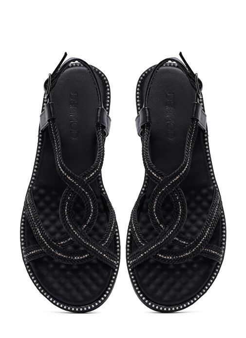 Kadın Siyah Taşlı Sandalet 25SFE464614 - Görsel 8