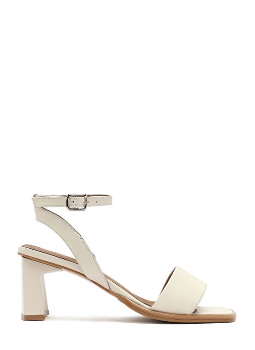 Kadın Krem Bilekten Tokalı Kalın Topuklu Deri Sandalet 25SFD131218 - Görsel 2