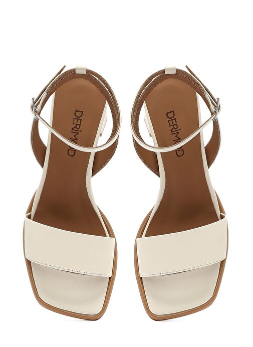 Kadın Krem Bilekten Tokalı Kalın Topuklu Deri Sandalet 25SFD131218 - Görsel 9