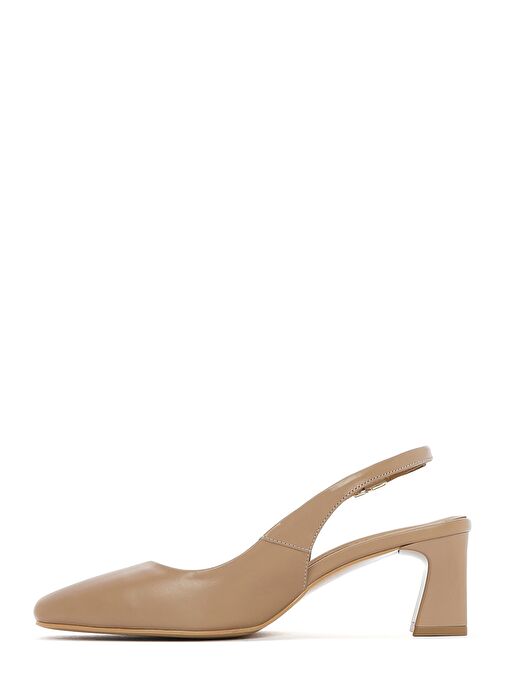 Kadın Bej Arkası Açık Kısa Kalın Topuklu Deri Ayakkabı 25SFD131918 - Görsel 3