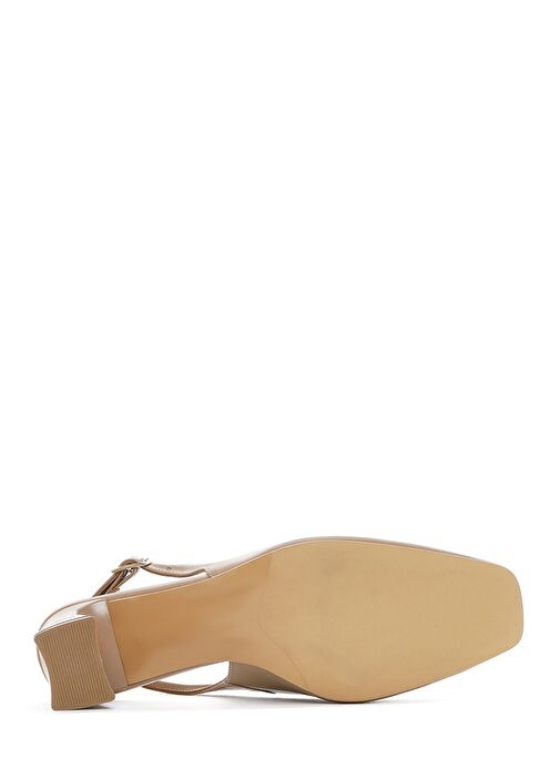 Kadın Bej Arkası Açık Kısa Kalın Topuklu Deri Ayakkabı 25SFD131918 - Görsel 5