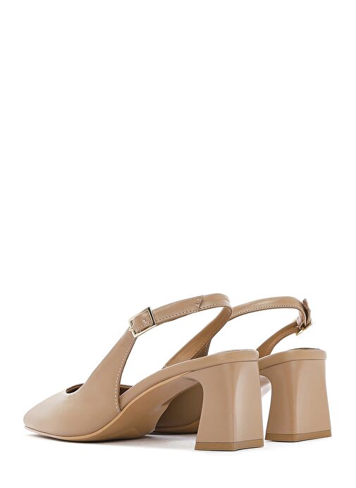 Kadın Bej Arkası Açık Kısa Kalın Topuklu Deri Ayakkabı 25SFD131918 - Görsel 6
