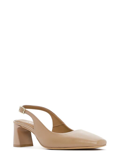 Kadın Bej Arkası Açık Kısa Kalın Topuklu Deri Ayakkabı 25SFD131918 - Görsel 7