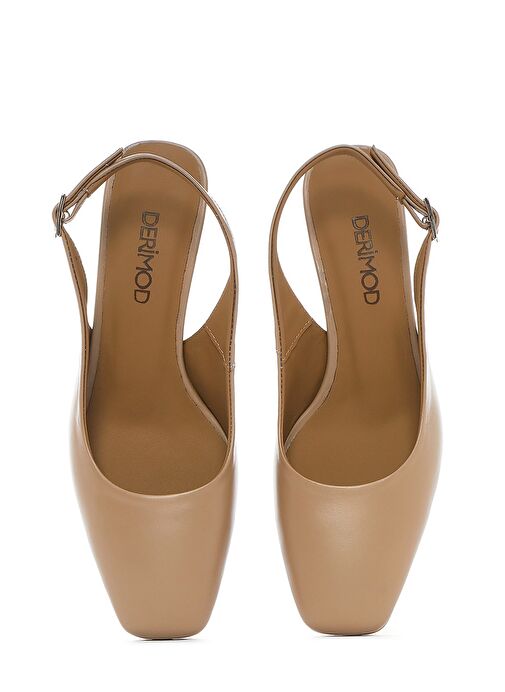 Kadın Bej Arkası Açık Kısa Kalın Topuklu Deri Ayakkabı 25SFD131918 - Görsel 8