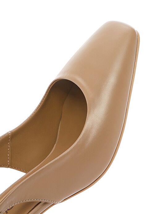 Kadın Bej Arkası Açık Kısa Kalın Topuklu Deri Ayakkabı 25SFD131918 - Görsel 9