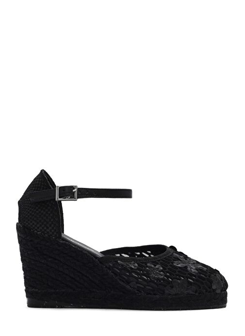 Kadın Siyah Bilekten Bantlı Desenli Dolgu Topuklu Espadril 25SFD20756F - Görsel 2