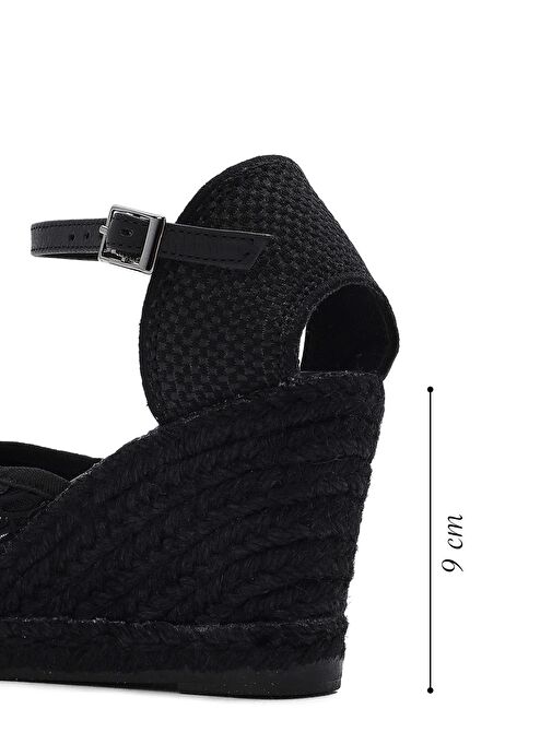 Kadın Siyah Bilekten Bantlı Desenli Dolgu Topuklu Espadril 25SFD20756F - Görsel 3