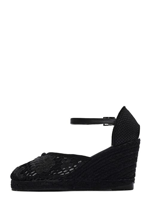 Kadın Siyah Bilekten Bantlı Desenli Dolgu Topuklu Espadril 25SFD20756F - Görsel 5