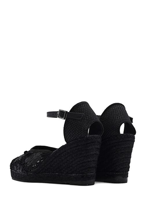 Kadın Siyah Bilekten Bantlı Desenli Dolgu Topuklu Espadril 25SFD20756F - Görsel 7