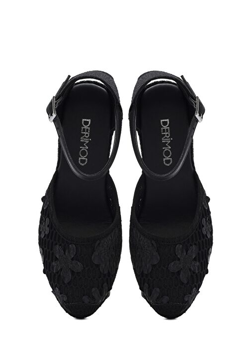 Kadın Siyah Bilekten Bantlı Desenli Dolgu Topuklu Espadril 25SFD20756F - Görsel 9