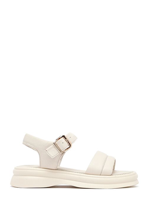 Kadın Bej Bilekten Tokalı Deri Sandalet 25SFD351118 - Görsel 2