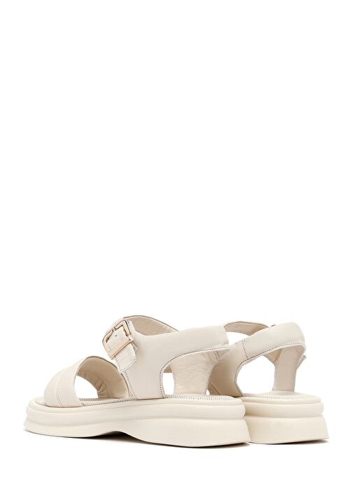 Kadın Bej Bilekten Tokalı Deri Sandalet 25SFD351118 - Görsel 6