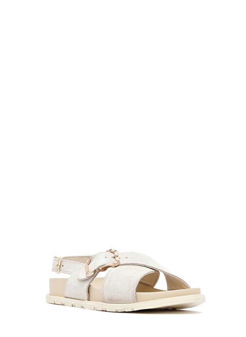 Kadın Bej Tokalı Süet Deri Sandalet 25SFD350910 - Görsel 7