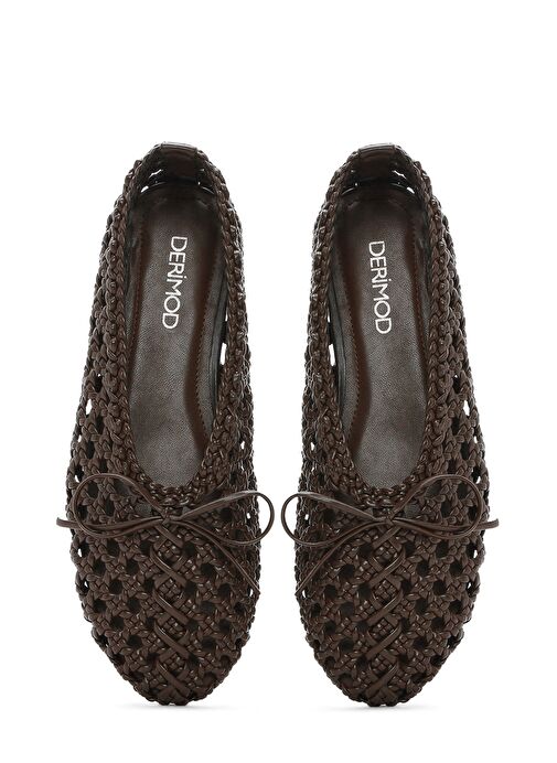 Kadın Kahverengi Örgülü Babet 25SFD443629 - Görsel 8