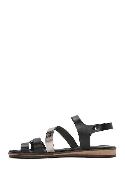 Kadın Siyah Tokalı Metalik Deri Bodrum Sandaleti 25SFD333618 - Görsel 3