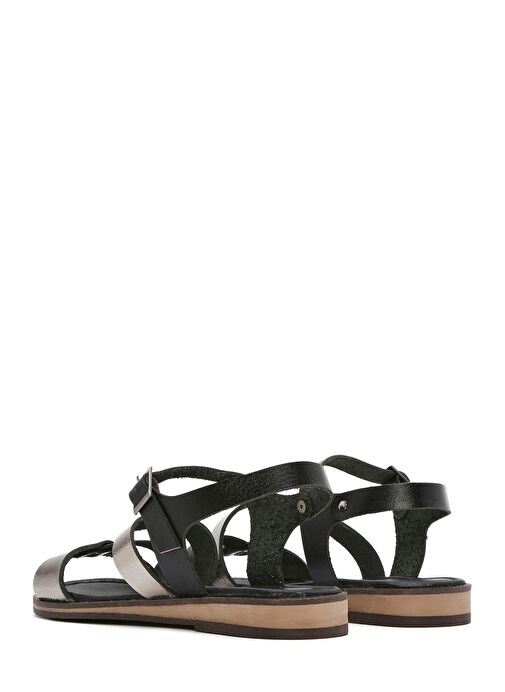 Kadın Siyah Tokalı Metalik Deri Bodrum Sandaleti 25SFD333618 - Görsel 6