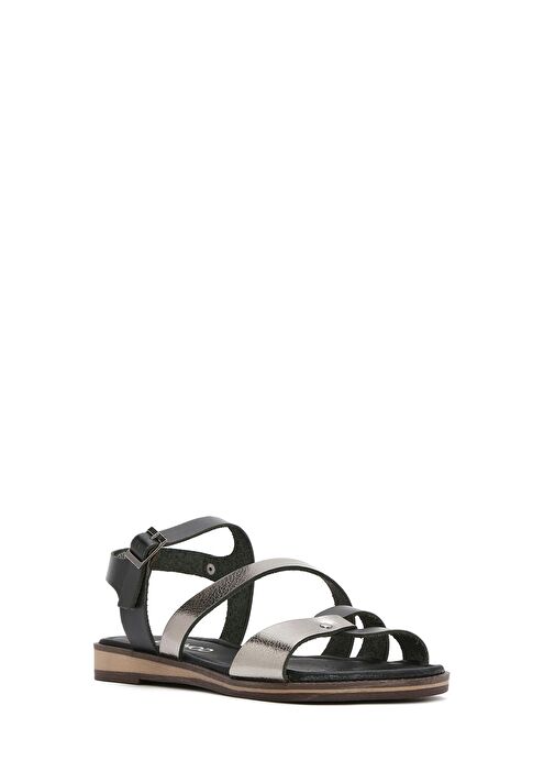 Kadın Siyah Tokalı Metalik Deri Bodrum Sandaleti 25SFD333618 - Görsel 7