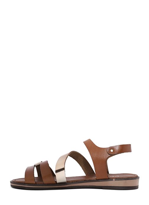 Kadın Altın Tokalı Metalik Deri Bodrum Sandaleti 25SFD333618 - Görsel 3