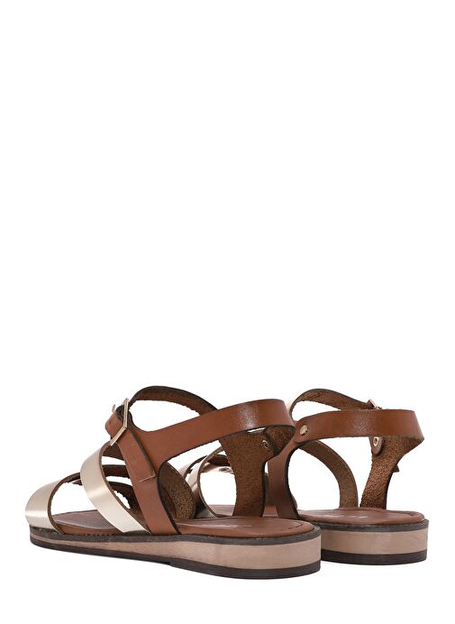 Kadın Altın Tokalı Metalik Deri Bodrum Sandaleti 25SFD333618 - Görsel 6