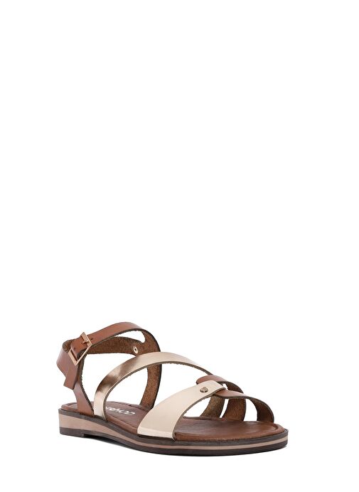 Kadın Altın Tokalı Metalik Deri Bodrum Sandaleti 25SFD333618 - Görsel 7