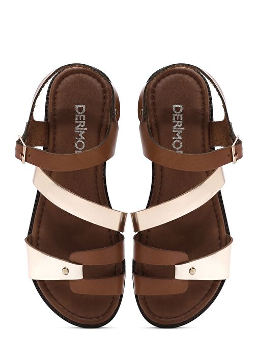 Kadın Altın Tokalı Metalik Deri Bodrum Sandaleti 25SFD333618 - Görsel 8