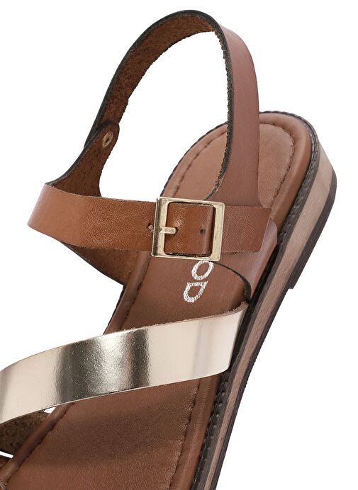 Kadın Altın Tokalı Metalik Deri Bodrum Sandaleti 25SFD333618 - Görsel 9