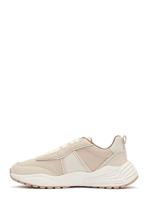 ACBC x DERİMOD Kadın Bej Kalın Tabanlı Bağcıklı Kumaş Sneaker 25SFD43566F - Görsel 3