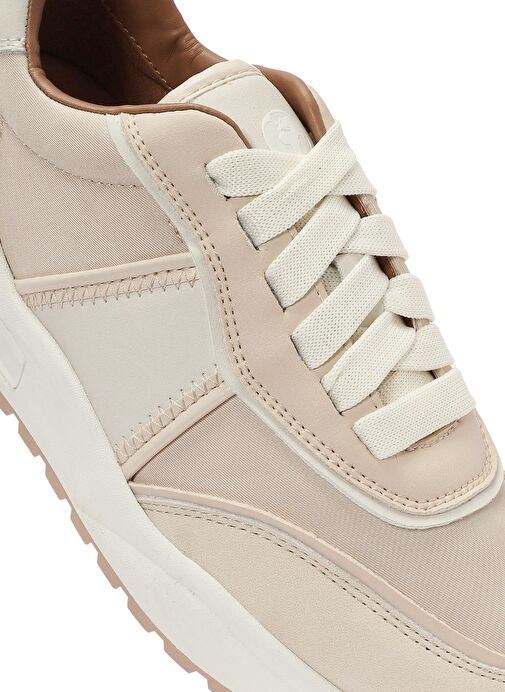 ACBC x DERİMOD Kadın Bej Kalın Tabanlı Bağcıklı Kumaş Sneaker 25SFD43566F - Görsel 9