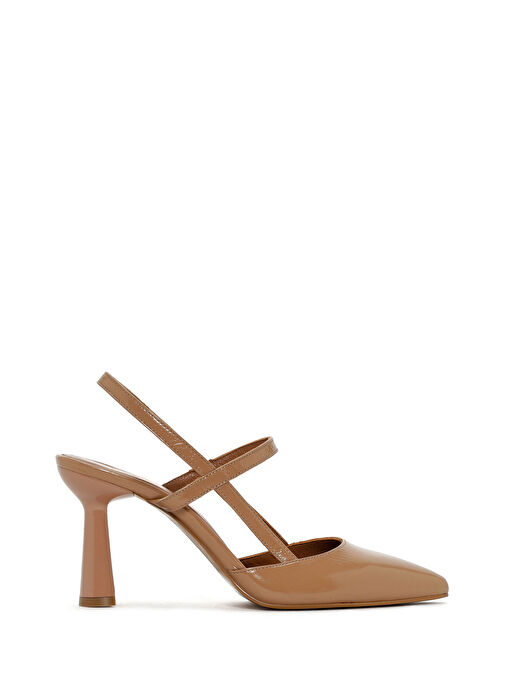 Kadın Bej Arkası Açık Kalın Topuklu Deri Ayakkabı 25SFD130418 - Görsel 2